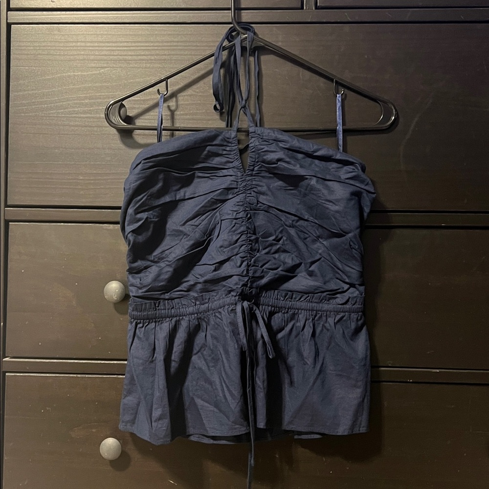 Navy Ruched Halter Top